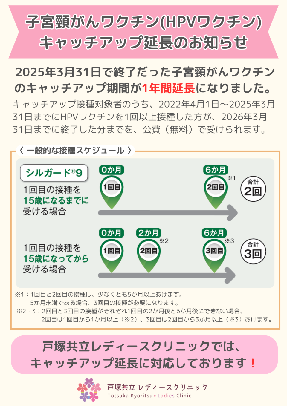 <strong>子宮頸がんワクチン(HPVワクチン) キャッチアップ延長のお知らせ</strong>